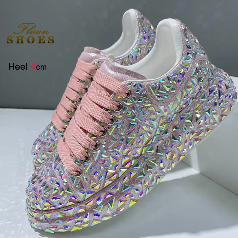 

﻿ Новинка 2024 года, летние розовые женские кроссовки, женская обувь с круглым носком, туфли на платформе на среднем каблуке, повседневная парусиновая обувь с кружевом, размер 40