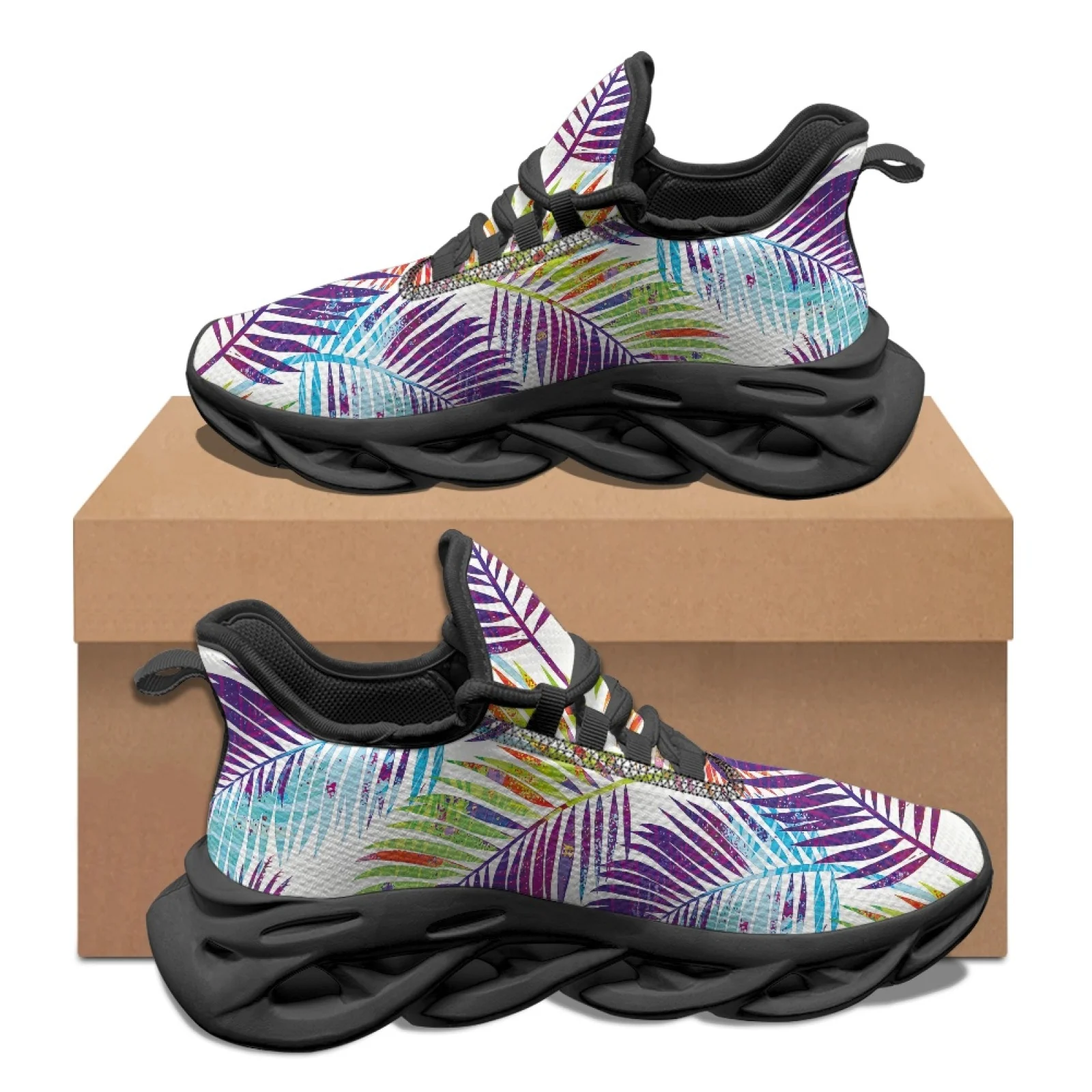 PENSTROLL Soft Sole Men's Running Shoes Non Slip Men's Fashion Sneakers for Walking Students Tropical Palm Leaf