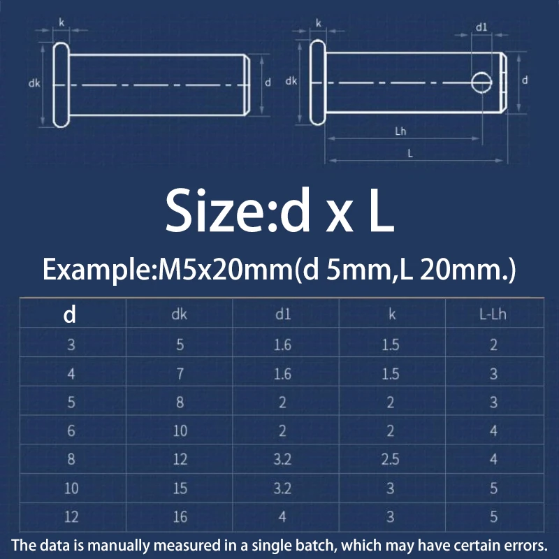 304 Stainless Steel with Hole Pin Shaft Cotter Pin Set M3 M4 M5 M6 M8~M20 Flat Head Cylindrical Pins Plug Pin Positioning Pins
