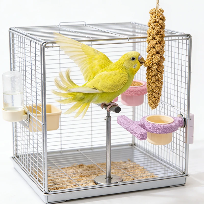 Resin Parrot Perch Claw Grinding Stick with Food Cup Bird Stand Toy Rest & Feeding Perch for Budgie Cockatiel Lovebird