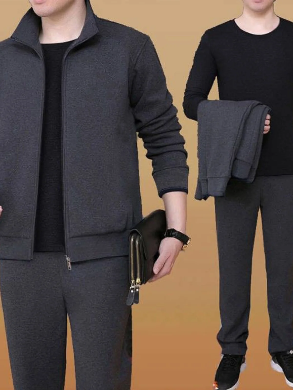 

Мужской повседневный комплект спортивной одежды, одежда для папы большого размера, весенне-осенний комплект из двух предметов для среднего возраста, толстовка и брюки