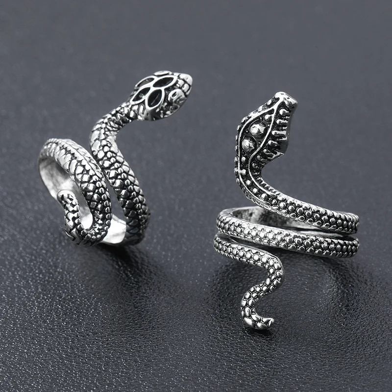 Retro Snake Ring for Women Metal Gothic Men Rings Vintage Adjustable Ring for BFF Black Ring Party Jewelry Accessories Gift