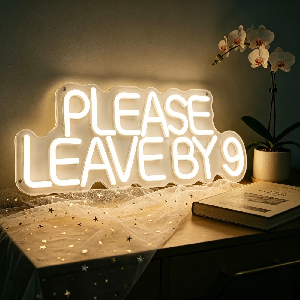 Please Leave By 9 Neon Sign LED Marquee Light Funny Humor Decor for Home Pub Club Party Wall Art USB Night Light Unique Gift