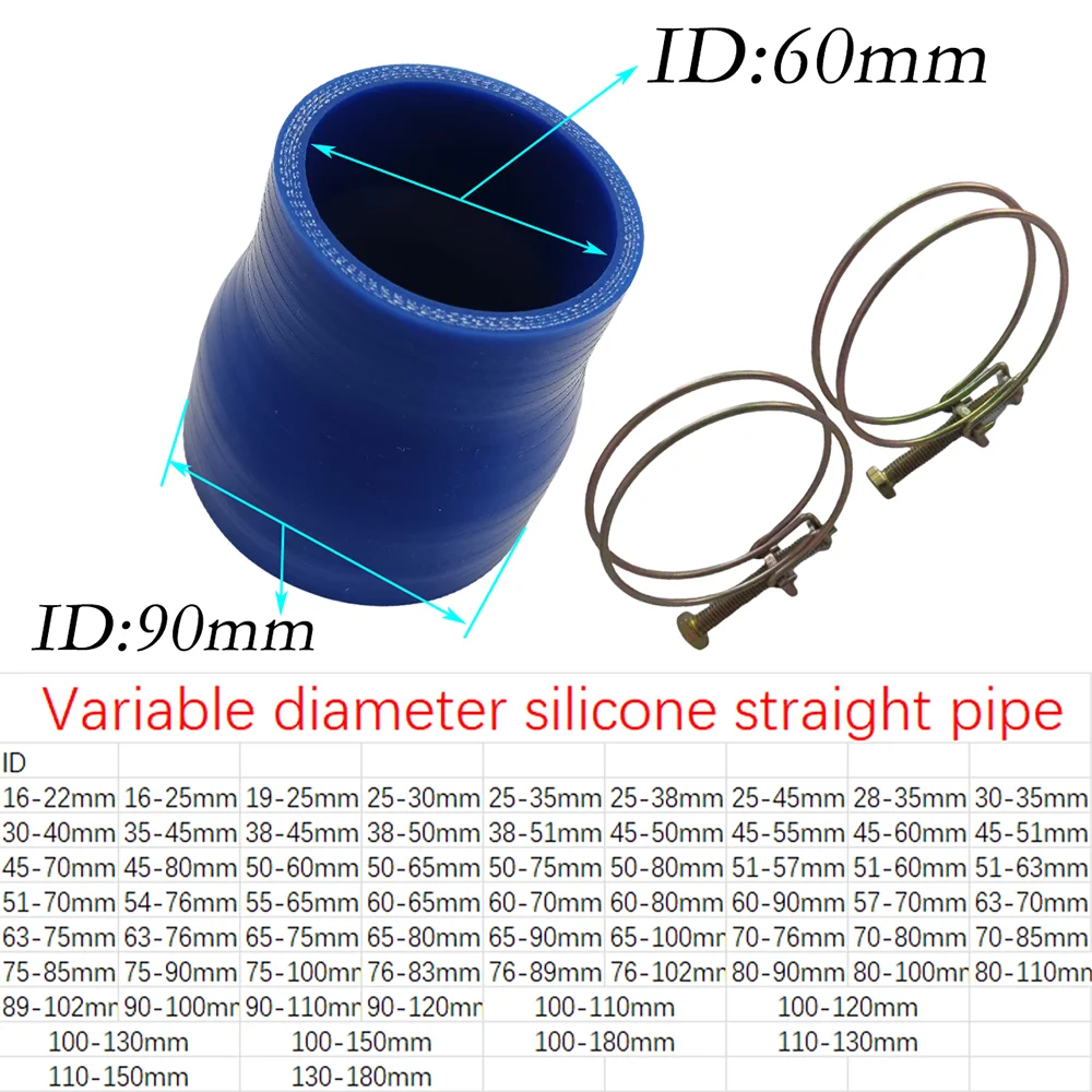 Two double steel wire throat clamps with complete specifications are given as gifts for blue reducing silicone straight pipes