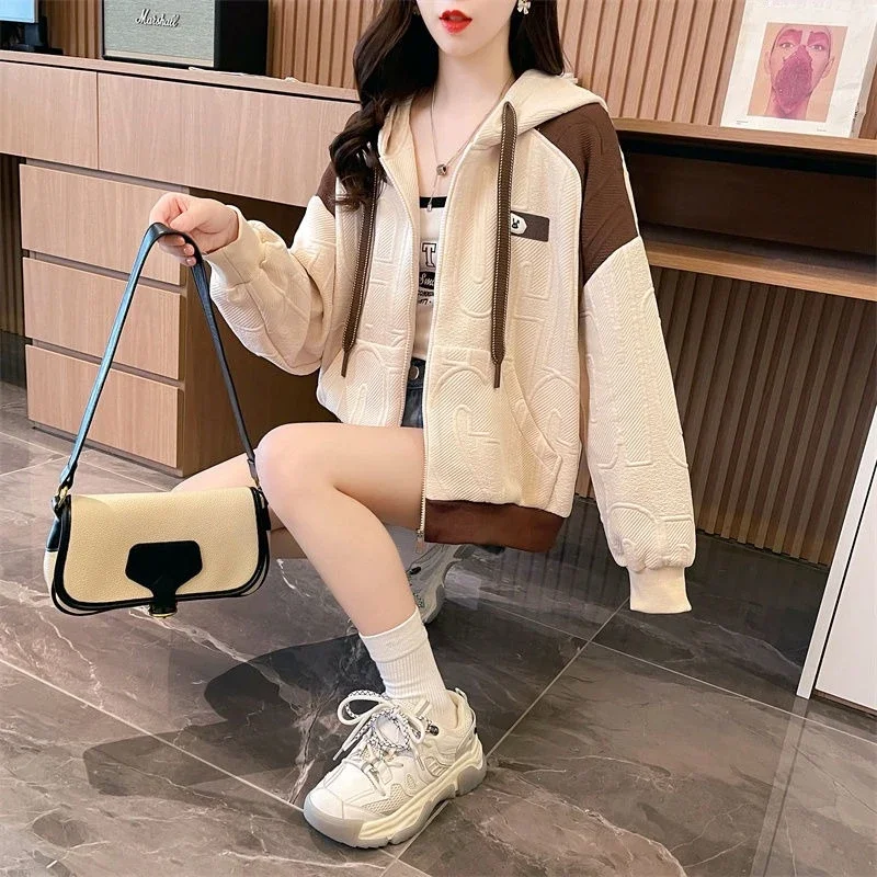 Baggy Long Sleeve with Zipper Women's Hoodies Sweatshirts 2000s Novelty Kpop Youthful Clothes Korean Fashion Female Hooded Top