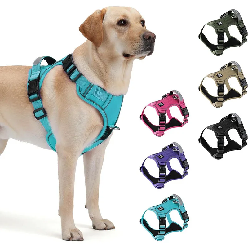 Kein ziehendes Hundegeschirr mit AirTag-Halter, Griff und vorderem Clip – verstellbare, reflektierende, weich gepolsterte Hundegeschirrweste zum Spazierengehen, Tra