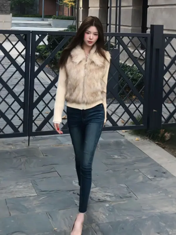 

Ретро-жакет из трикотажа с пэчворком, модный уникальный меховой топ, весенний сезон, женская одежда премиум-класса, тепло и комфорт