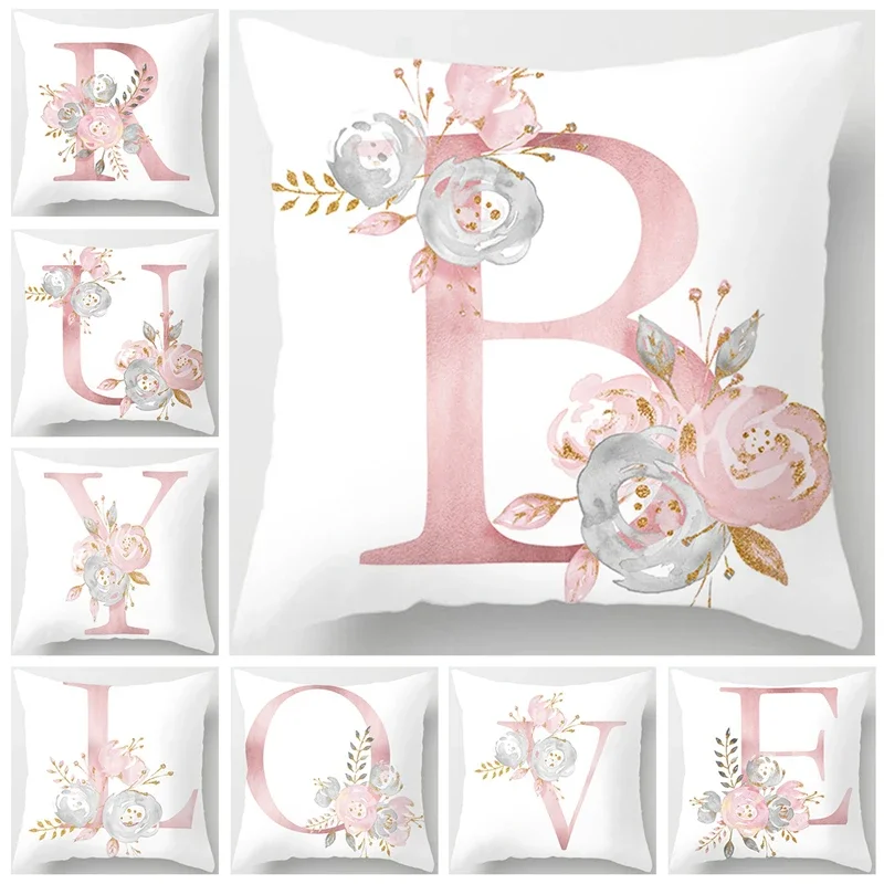 Kurzplüsch-Kissenbezug, rosa Buchstaben-Kissenbezug, dekorativer Sofa-Kissenbezug aus Polyester