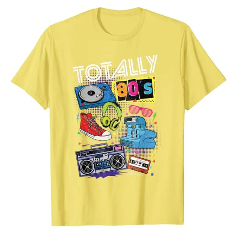 Funny 80s Retro Tee 1980s Party Costume Gift Turntable Cassette T-Shirt Vintage Style 1980\'s Graphic Outfit Short Sleeve Blouses