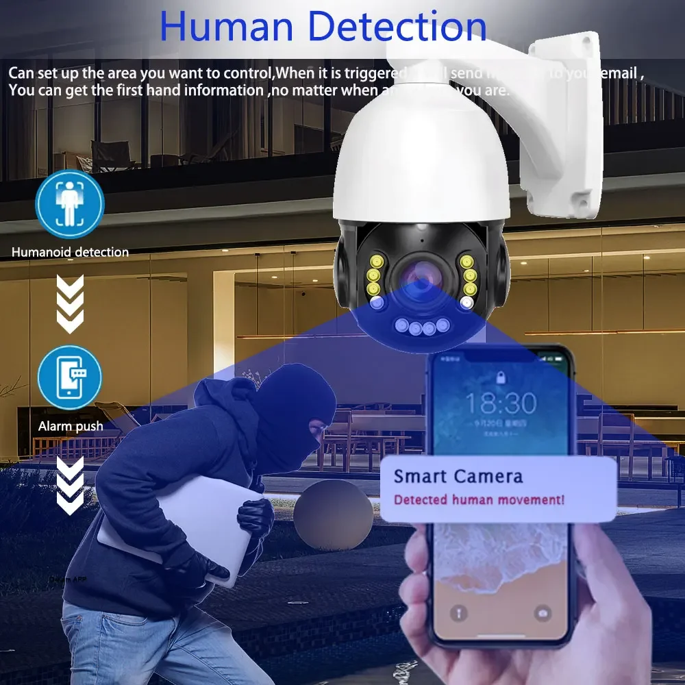 Color Night Vision POE CCTV Camera Security System PTZ 4K 10CH POE NVR 38X PTZ Zoom Two-Way Audio 8MP IP Camera Video System