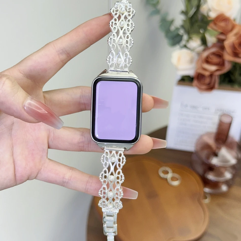 حزام لشاومي Mi Band 10 9 8 Pro حزام الساعات لـ Miband 8Pro 9 Pro موضة الجوف الدانتيل اللؤلؤ سوار المرأة النحاس معصمه #2