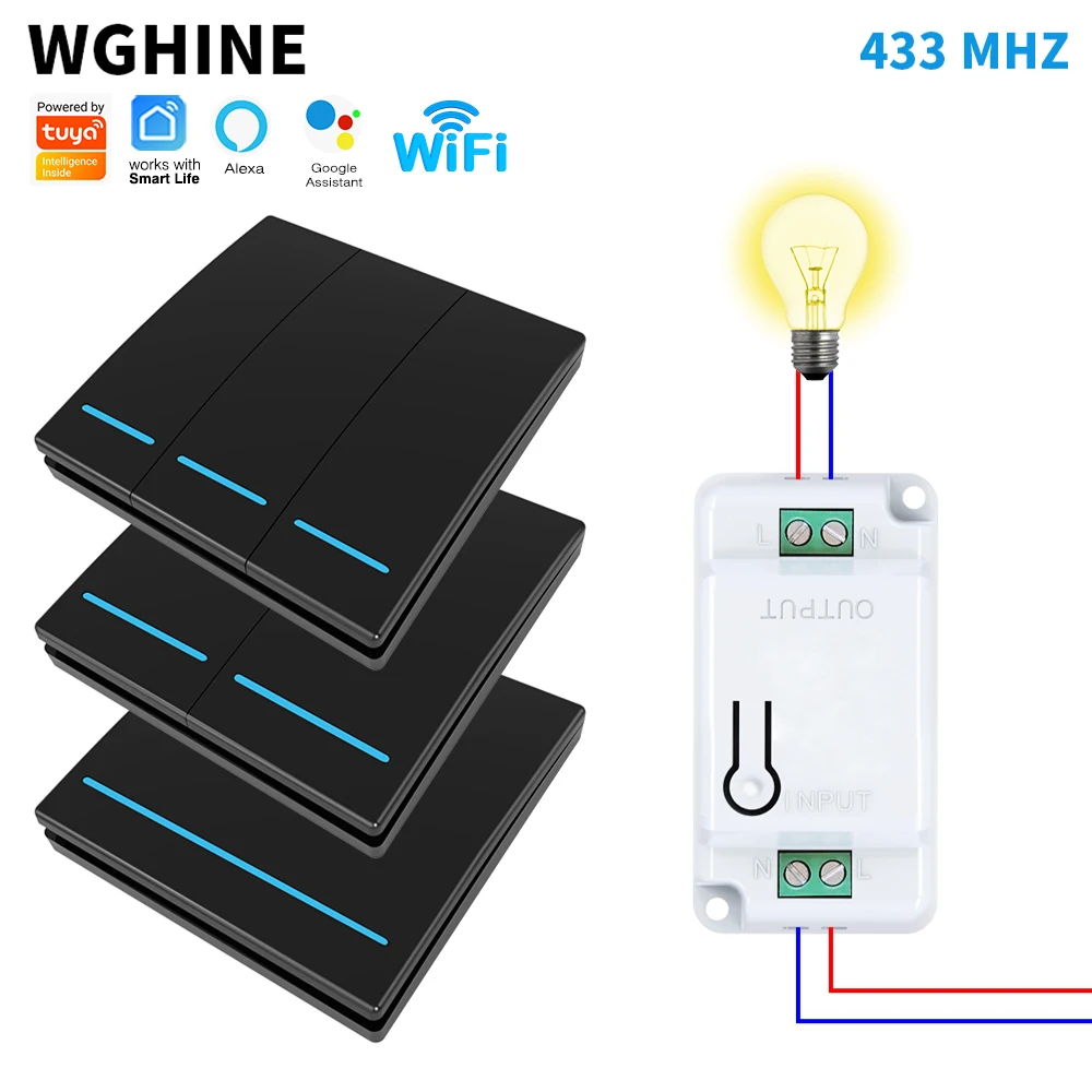 Tuya WiFi+RF433 Smart Relay with Wireless Sticker Switch, App/Voice/Timer/Share Control, Fire-Retardant PC Safe No Wiring