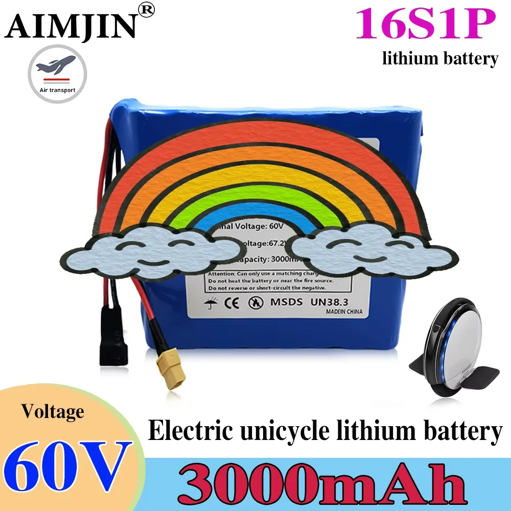 

3000mAh power rechargeable batter 60V 3.0Ah 16S1P battery packy with BMS for self-balancing scooter electric unicycle