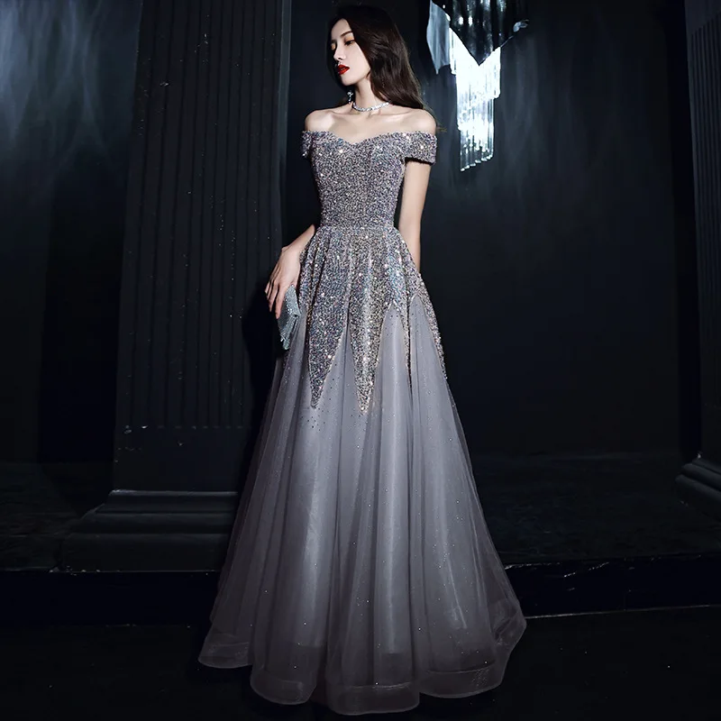 Evening dress 82 women 2024 new banquet temperament one shoulder long dress