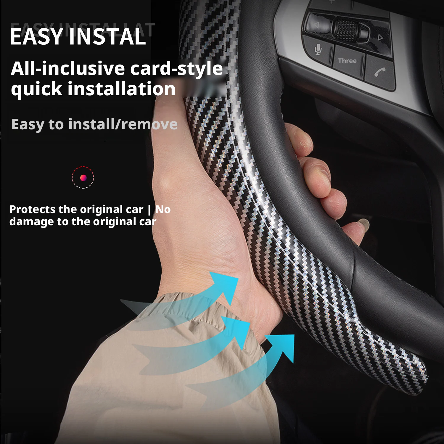 Super Slim Premium Carbon Fiber Pattern Car Steering Wheel Cover for Mitsubishi Xpander, Xpander Cross, Mirage G4 Car Styling