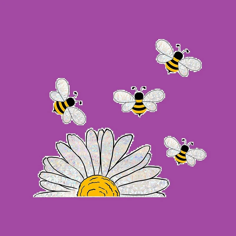 ABKO-Cute Bee Style Glass Sticker, Bee Window Decal - Stained Glass Window Sticker, Glass Window Sunflower Window Decal