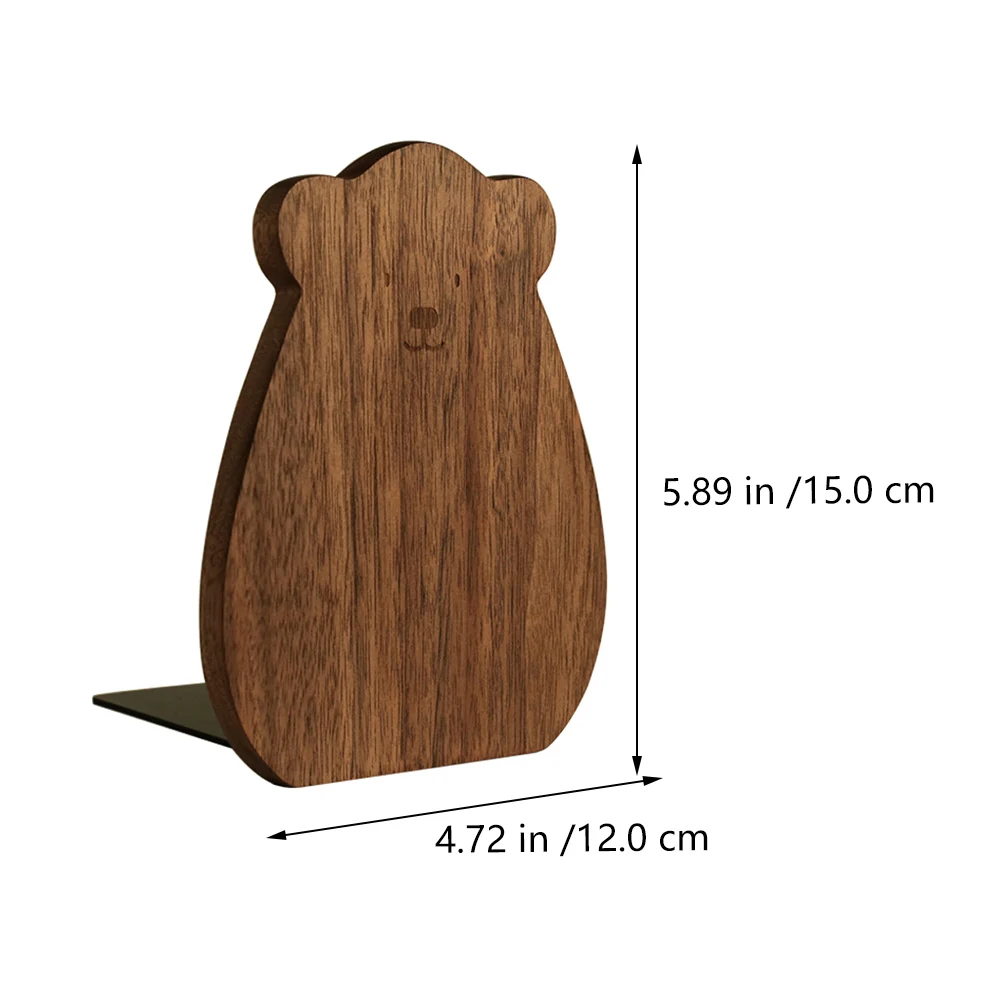 1pc Wooden Bookend Bear Shape Smooth Finish Natural Solid Wood Book Stopper Desk Organizer Bookshelf Accessory Decorative