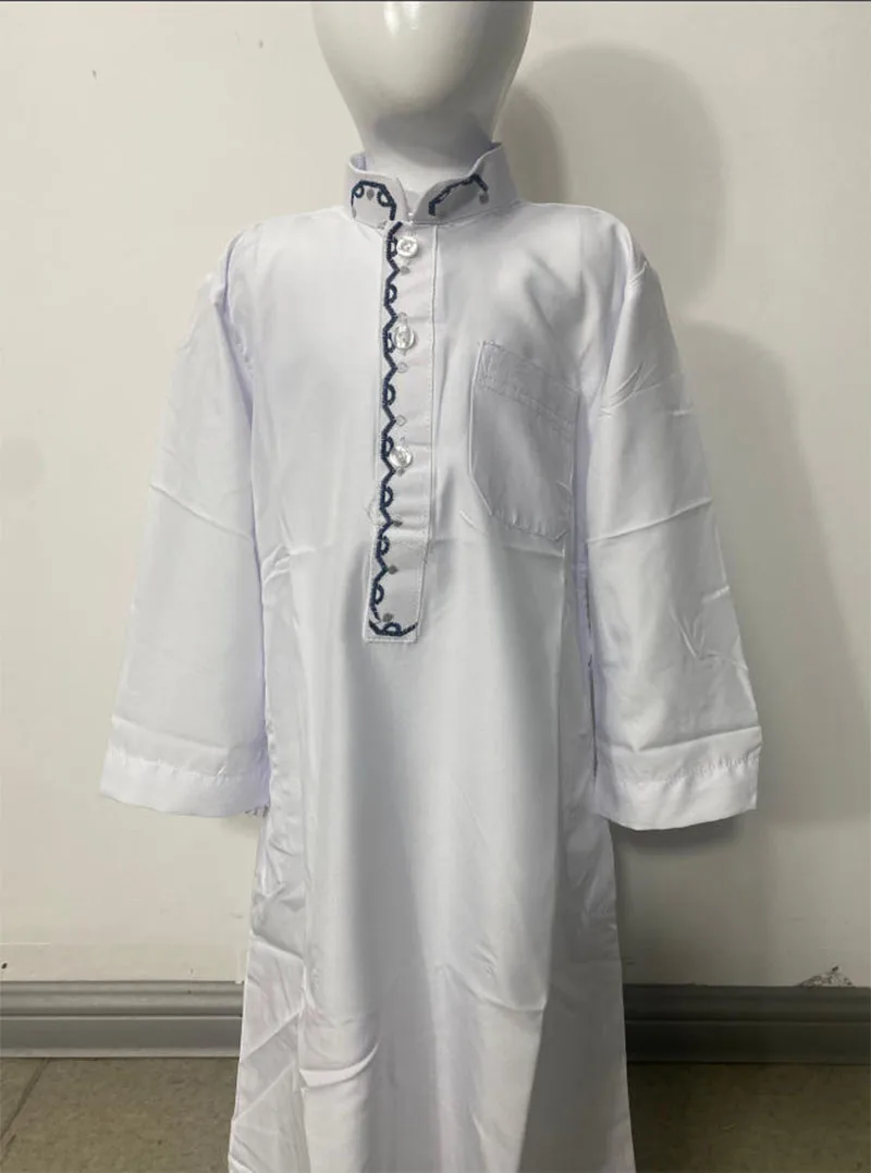 

Muslim Jubba Thobe Children Solid Kids Boys Embroidery Abaya Arabic Stand Collar Long Sleeve Dubai Islamic Prayer Clothes