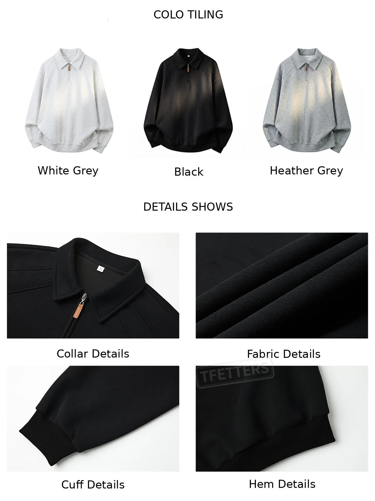 TFETTERS Eu Size 2026 Men Half Zip Collared Sweatshirt Autumn Heather Gray Pullover Loose Fit Casual Daily Long Sleeve Sweat Top