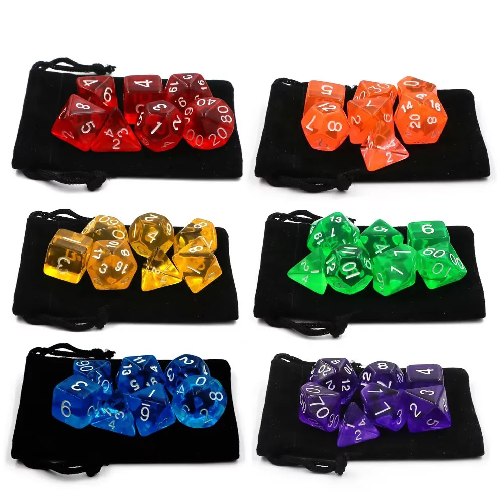 1/2/3/4/6Set 7pcs/Set DnD Polyhedral Dice Set For Tabletop Games RPG MTG D4 D6 D8 D10 D% D12 D20 6Colors For Choose Hot