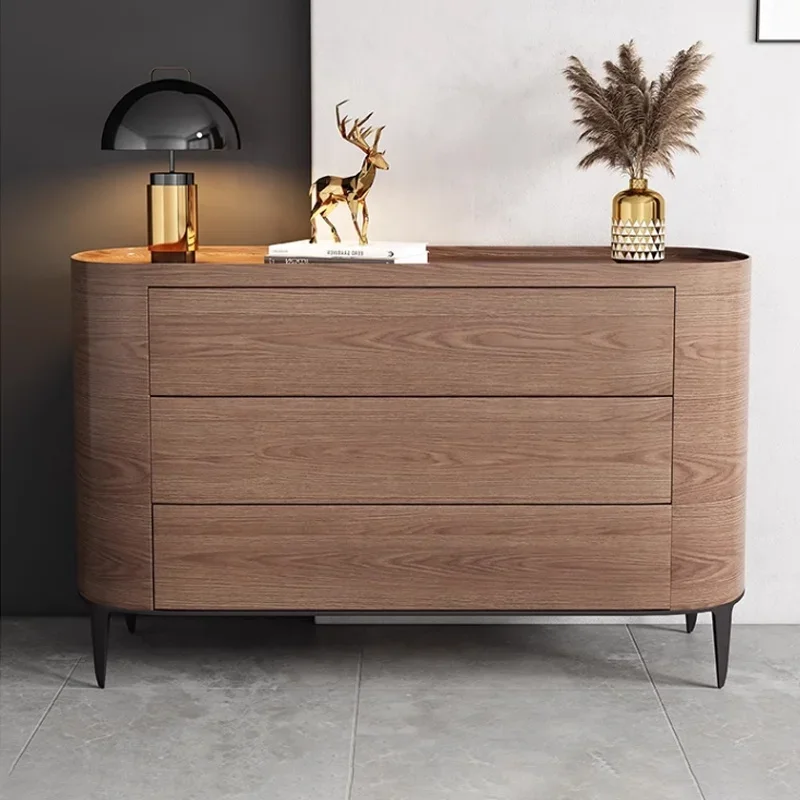 -Nordic Side Cabinet Walnut Color Locker Living Room Modern Simple Entrance Cabinet Solid Wood Side Cabinet