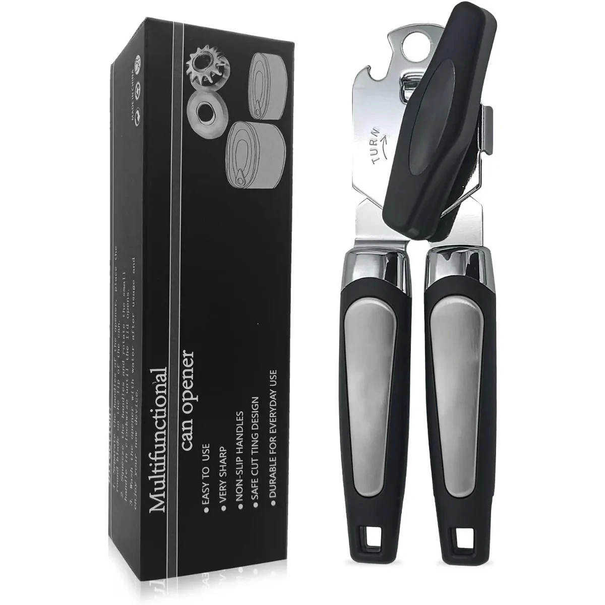 Heavy Duty Manual Can Opener Sturdy Stainless Steel with Comfort Grip It Also Functions As A Multi-functional Bottle Opener.