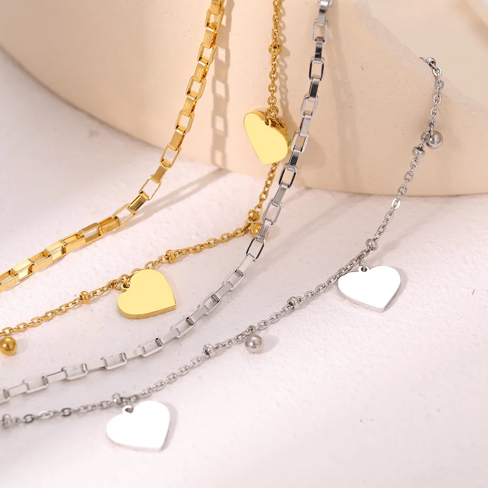 1PC Women's Fashion DIY Double layer Stainless Steel Love Pendant Bracelet Bracelet Date Travel Banquet Party Dressing Gift image 6