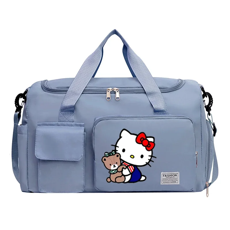 Hello Kitty Women Carry on Travel Bags Anime Sanrio Large Gym Weekend Duffle Bags with Shoe Compartment Sport Fitness HandBag