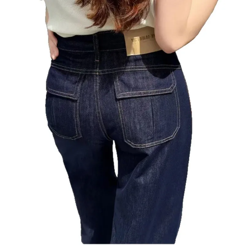 ارتفاع الخصر واسعة الساق الجينز الخريف التخسيس السراويل أزياء تنوعا التنقل بسيطة السراويل المستقيمة الضيقة