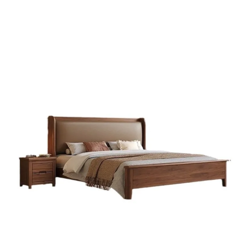 

Golden silk walnut solid wood bed double 1.8x2 meters soft on modern simple master bedroom 1.5 meters