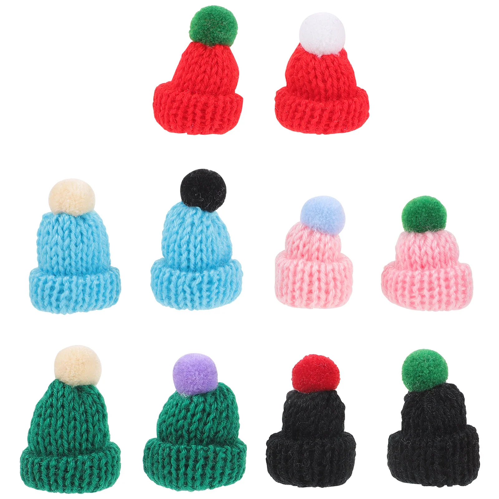 

10pcs Knitting Mini Hats DIY Craft Supplies Crochet Mini Pompon Hats Caps (Mixed Color) mini cap crochet hat decor