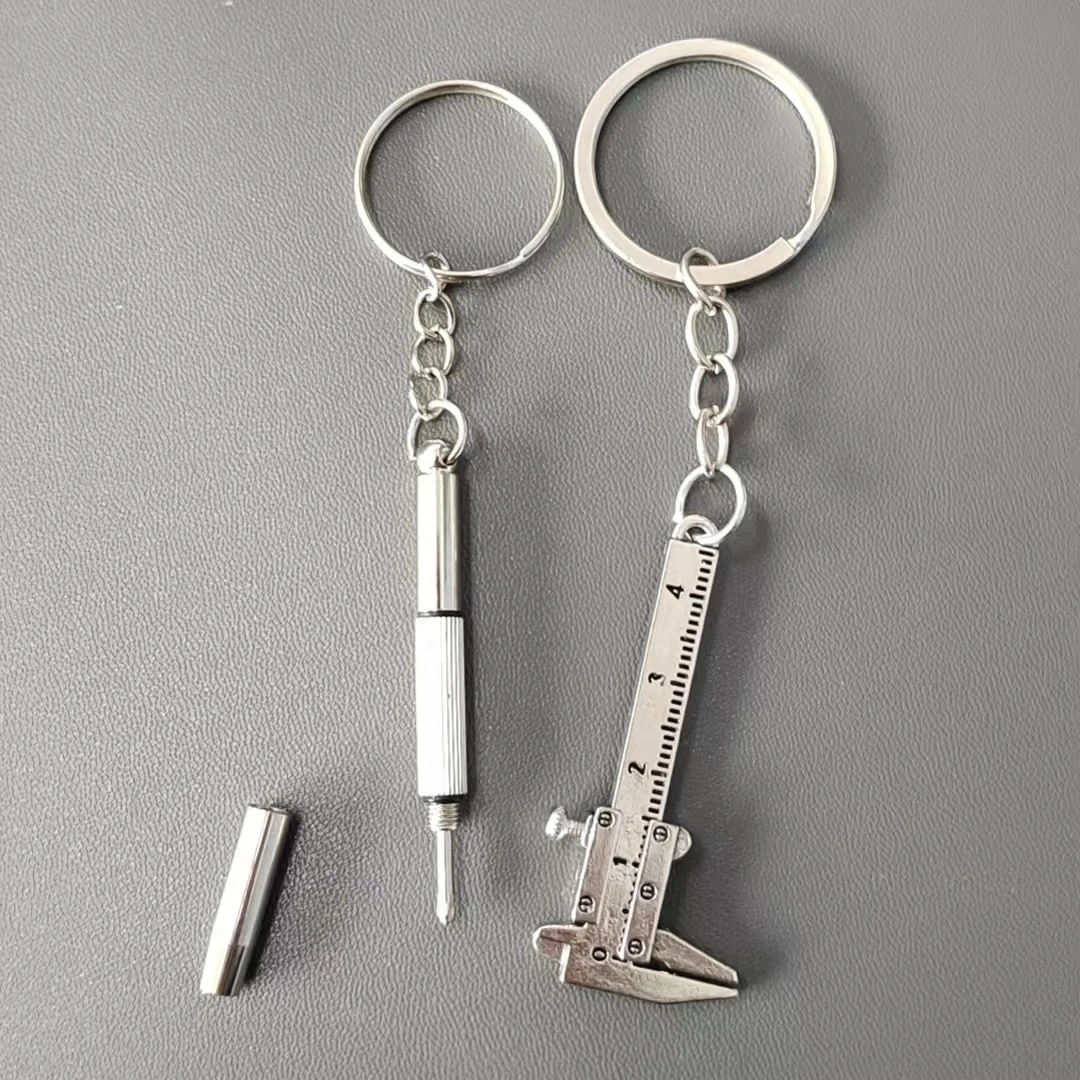 2pcs/1set Mini Keychain Screwdriver and Vernier Caliper Combo Set