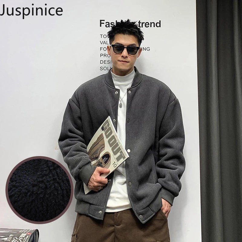 

American Velvet Corduroy Large Size Jacket Fashion Autumn Winter Stand Collar Loose Casual Handsome Top Jackets Male Clothes