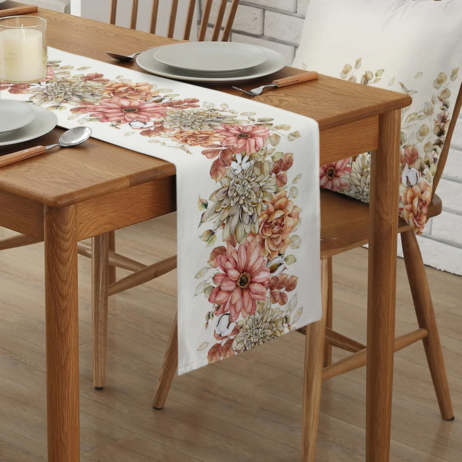 Eucalyptus Idyllic Fall Dahlia Rose Wedding Decorations Coffee Table Decor Tablecloth Table Kitchen Decorative Table Runner