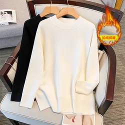 170Kg Plus Size Women's Bust 160 Winter Fleece Loose Round Neck Pullover Sweater Knitted Black White 4XL 5XL 6XL 7XL 8XL 9XL