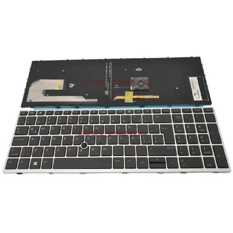 Nuevo teclado español latino para HP Elitebook 750 G5 755, pieza de repuesto para reparación de portátiles con Trackpoint retroiluminado plateado