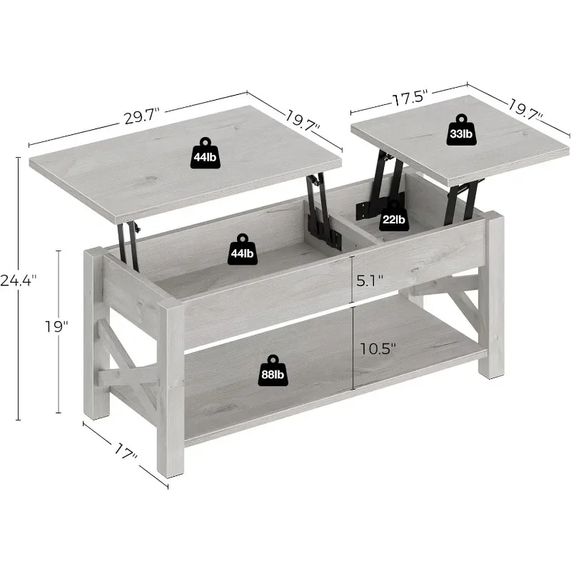 Farmhouse Coffee Table with Hidden Compartment 47.2'' Two Way Lift Top Design Open Shelf X Wooden Center Table for Living Room