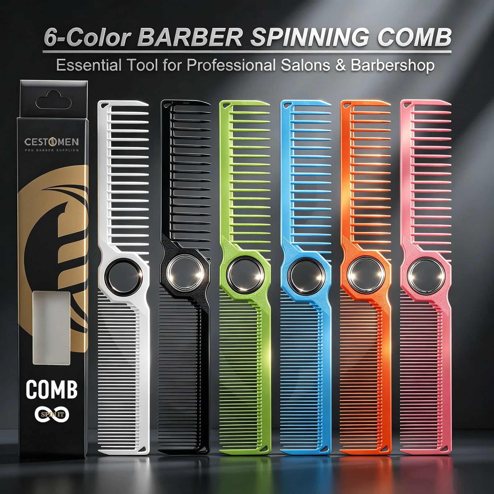 1Pc New Pro Bearing Spinning Barber Fade Haircut Combs For Men Women Dual-Sided Wide Fine Tooth Hairdresser Comb Styling Tools