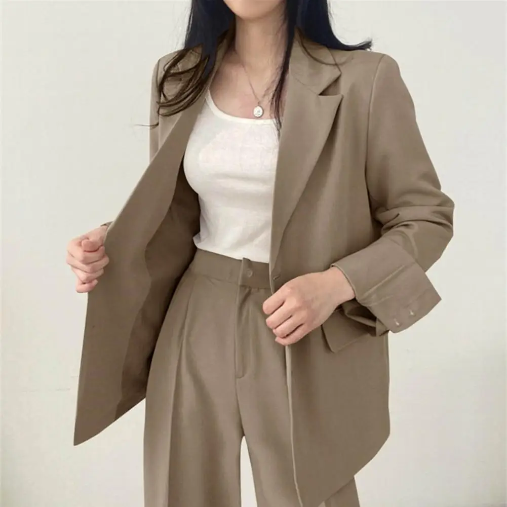 Wide Leg Suit Pants Set Elegant Women\'s Business Suit Set with Single-breasted Cardigan Jacket High Waist Wide for Professional