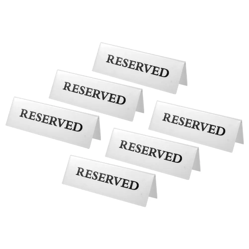 

6pcs Acrylic Triangle Table Signs 15x5cm White Background Black Text Restaurant Hotel Reservation Wedding Banquet