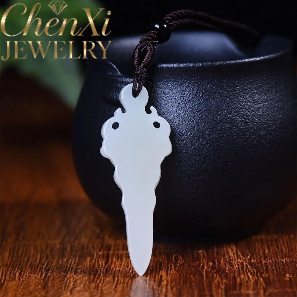 High-End Hetian Sheep Fat White Jade Demon-Subduing Sword Pendant Luxury Quality Fashion Jewelry Exquisite Charms Amulets Gift