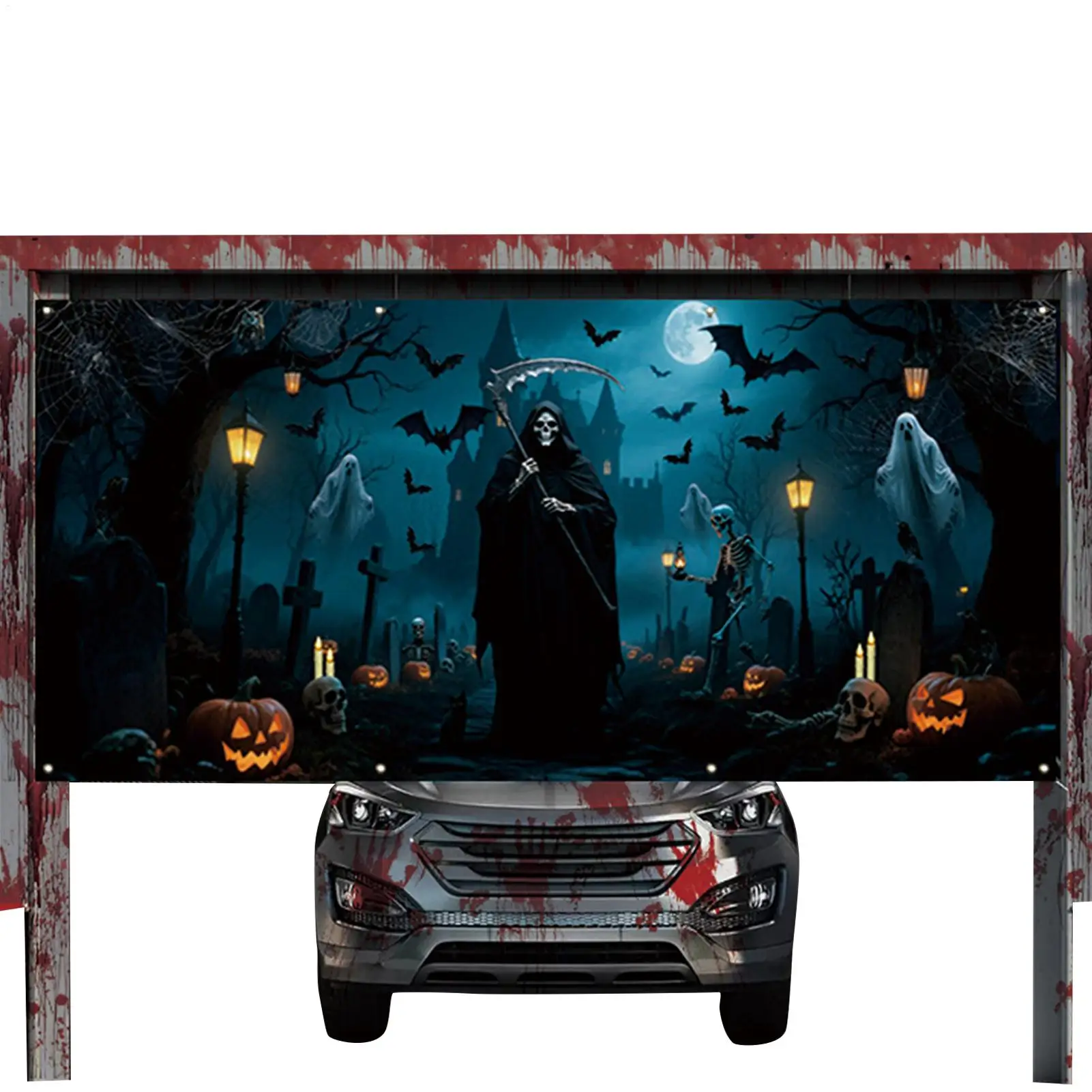 Garage Door Covers Decorative Scary Garage Door Decor Wall Backdrop Hangable For Outdoor Home Holiday Party Lawn Yard Garden