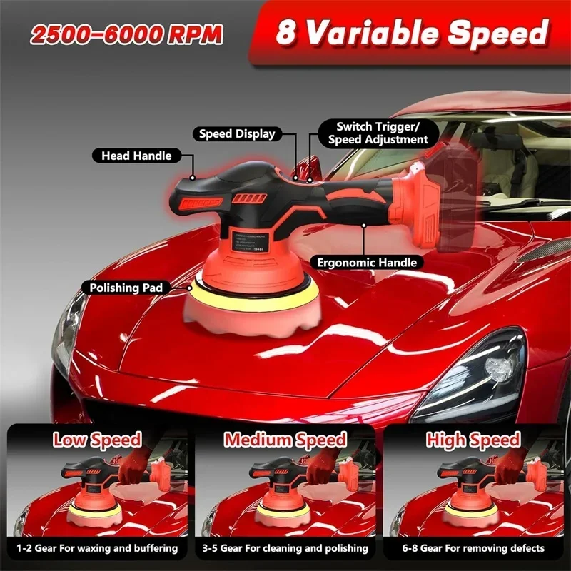 Car Buffers and Polishers Kit Replacement For Dewalt/Makita/Milwaukee18VLi-ionBattery Polisher 8 Position Adjustable Waxing Tool