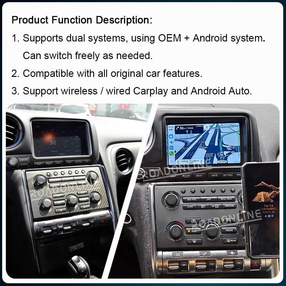 7” Android14 For Nissan GT-R GTR R35 2010-2011 Car Multimedia Player GPS Head Unit OEM+Android System CarPlay Full Touch Screen