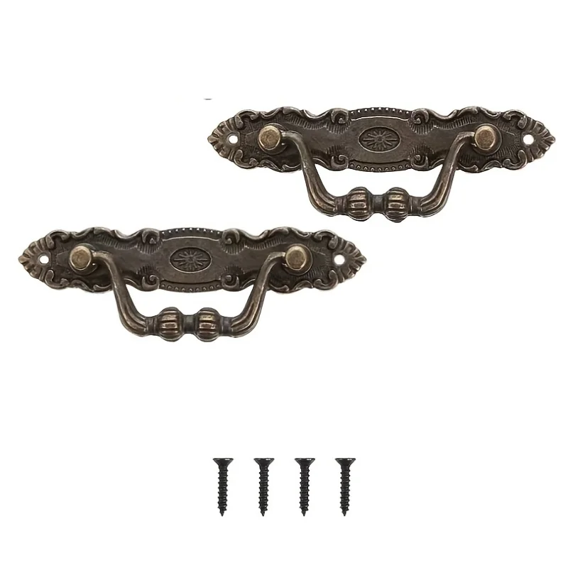 Two-piece antique copper metal handles, suitable for drawers, cabinets and wardrobes - including installation screws
