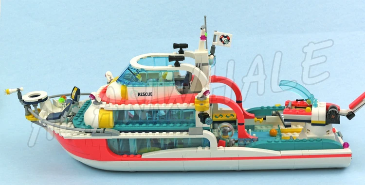 945pcs Friends Heartlake Rescue Boat Swiveling Crane Removable Deck Speedboat 11373 Building Blocks Toys Compatible With Model