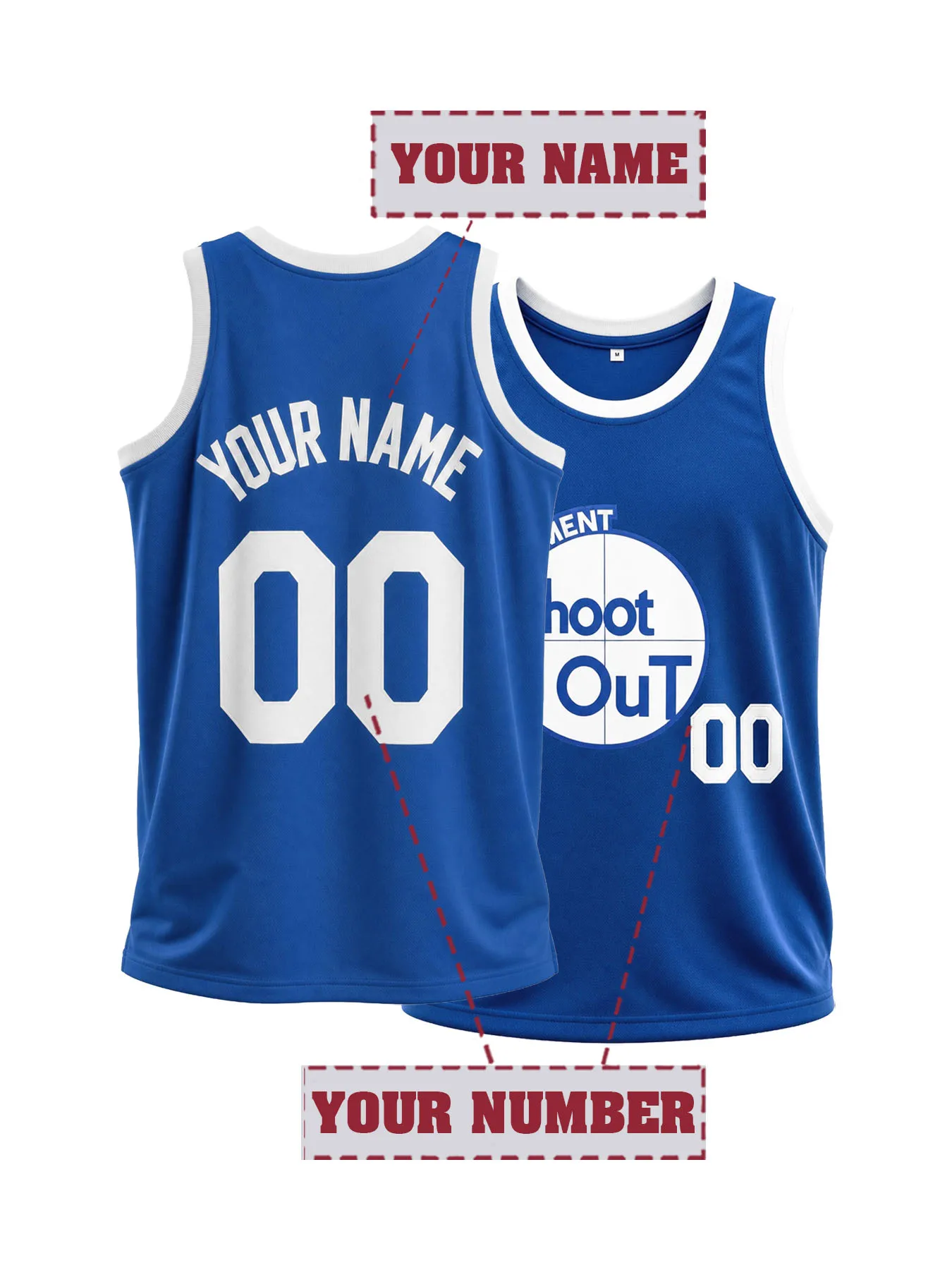 Personalized Shoot Out Basketball Jersey Custom Name and Number Embroidered Unisex Team Match Game Day Fan Shirt