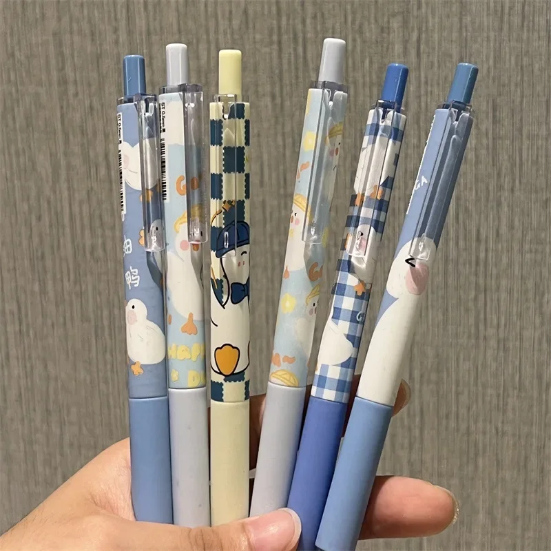 6pcs Kawaii Gel Pens School Supplies Cute Duck Pens ST Nib Black Ink Ballpoint Pen Back To School Aesthetic Stationery