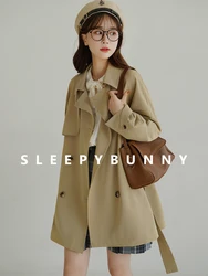 Women Spring Fall Short Trench Coat Korean Style Loose Fit Casual Khaki Jacket Petite-Friendly Versatile and Stylish Outerwear