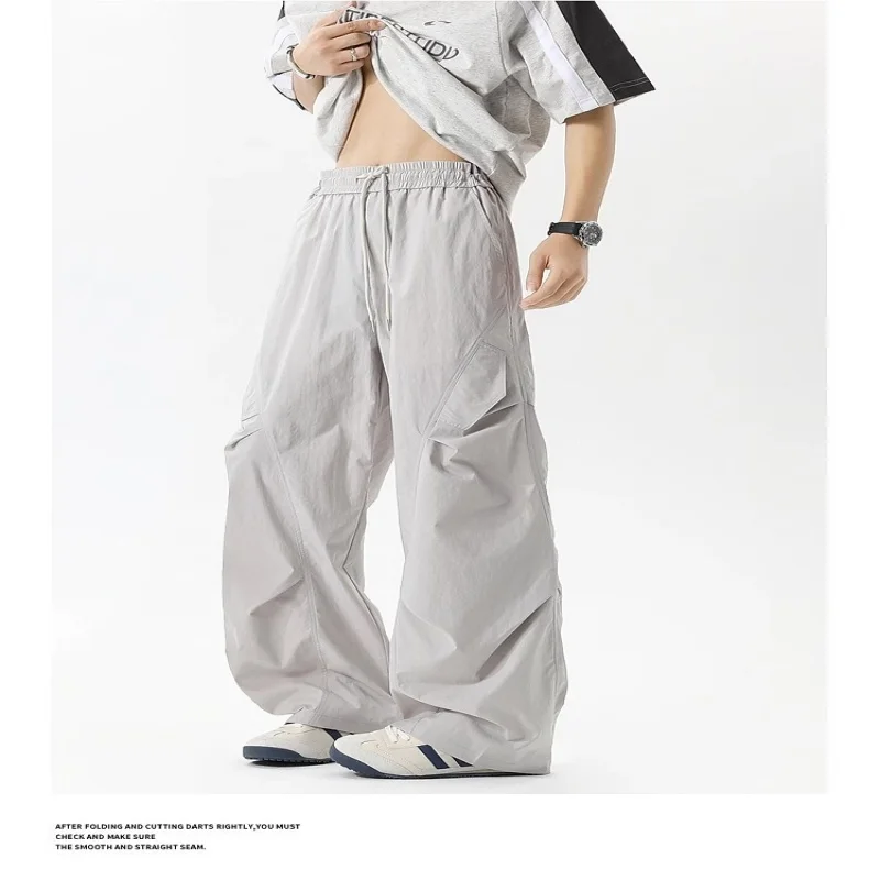 Men's summer thin, loose, straight leg, wide leg, sport quick drying workwear, casual long pants for paratroopers and charge pan